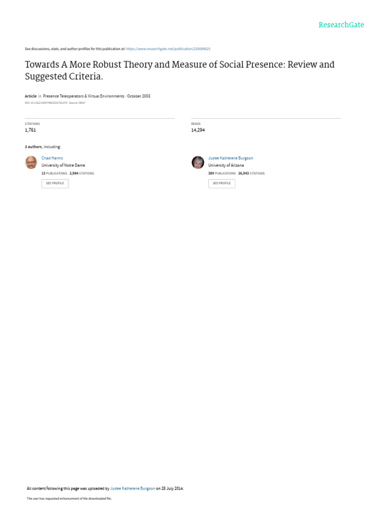 Robust Theory of Social Presence | PDF | Interpersonal Communication ...