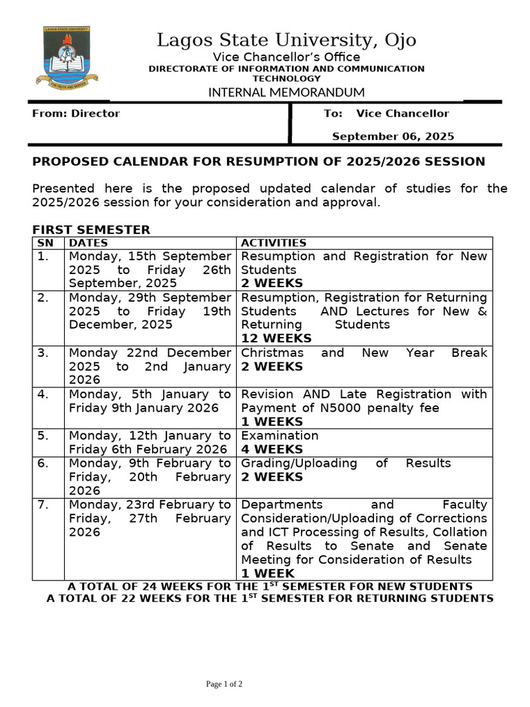 Proposed Sessional Calendar For 2025 - 2026 Session 06092025 Version 2 ...