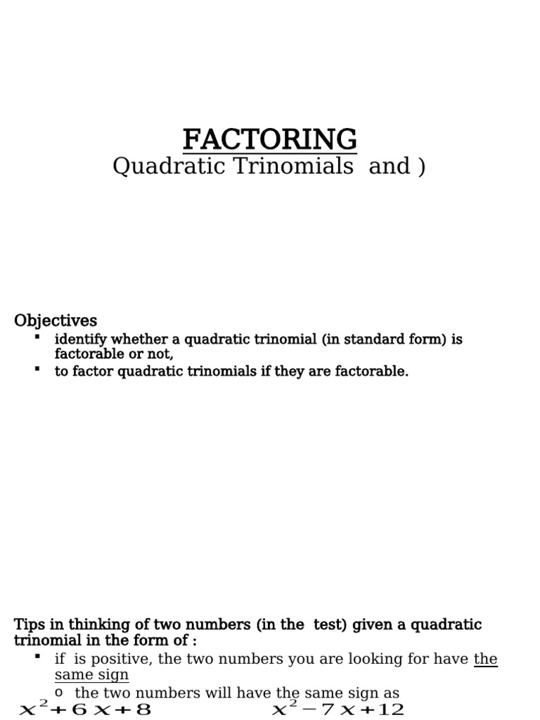 Term 1 Module 2 (Factoring Quadratic Trinomials) | PDF | Algebra ...