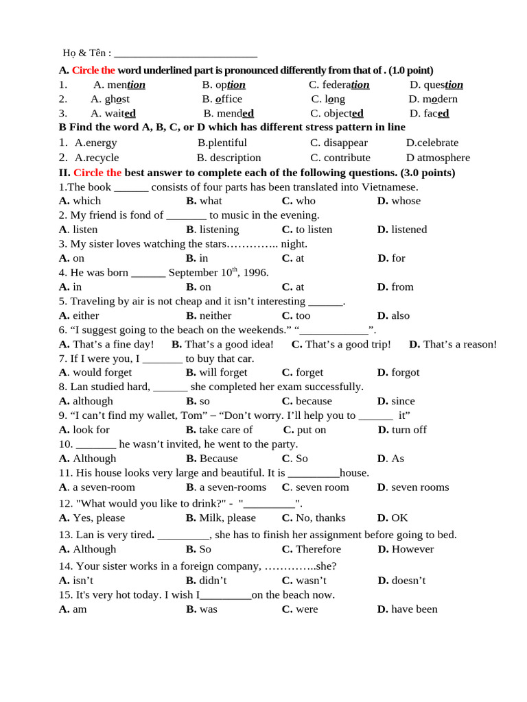 English Language Practice Test | PDF