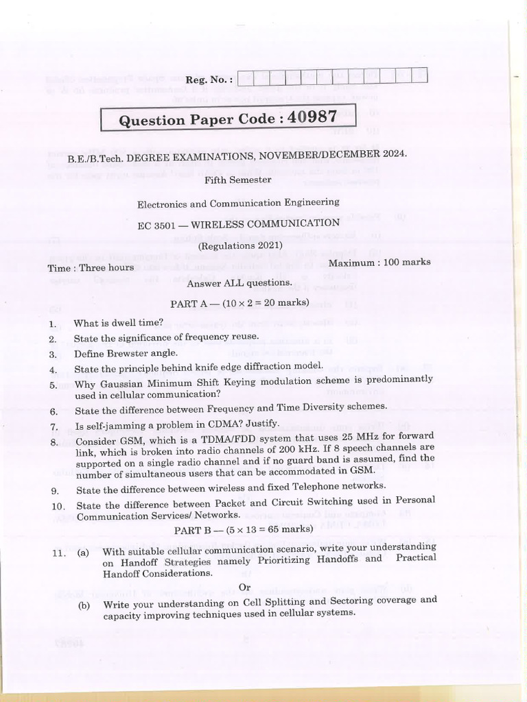 ECE-ND-2024-EC 3501-Wireless Communication - 361748973-40987 | PDF