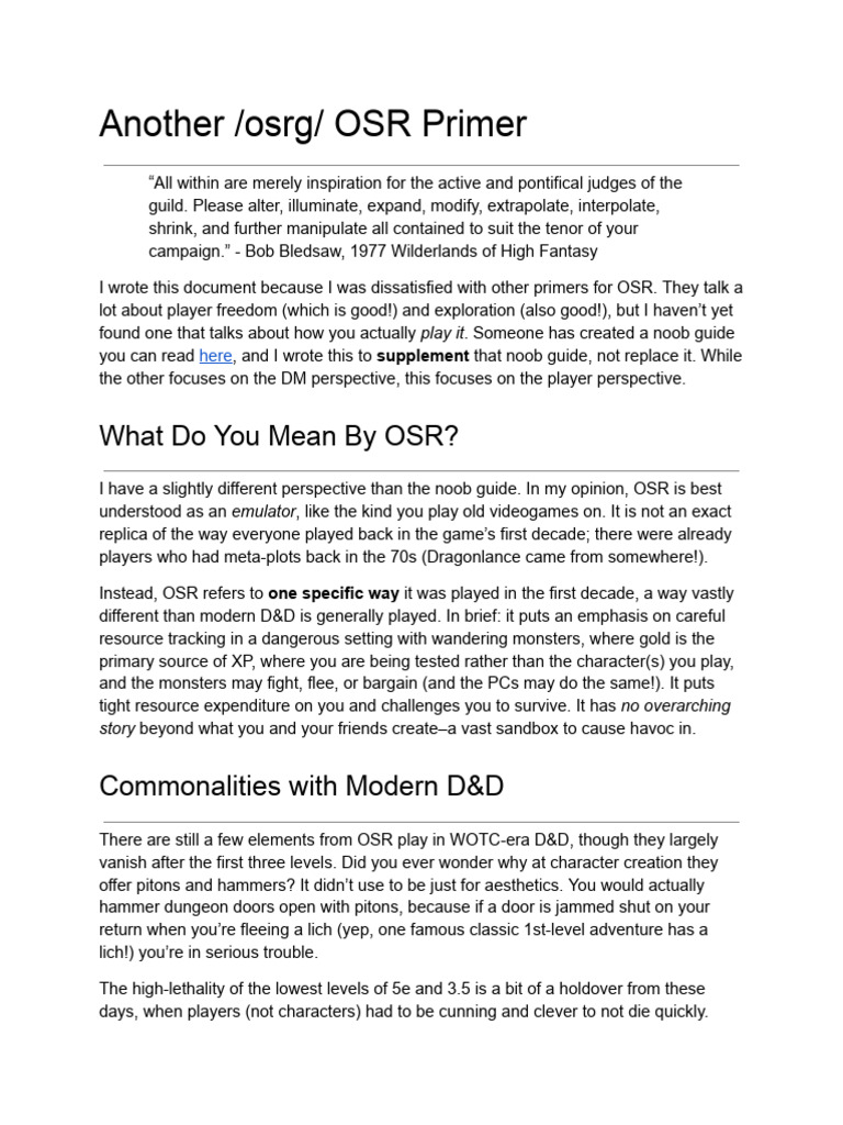 Another - Osrg - OSR Primer v1.1 | PDF | Dungeons & Dragons