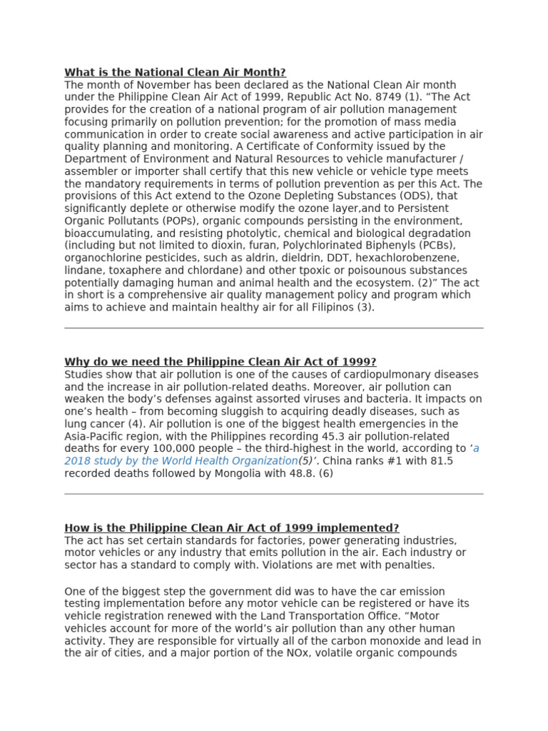 National Clean Air Month in the Philippines | PDF | Air Pollution ...