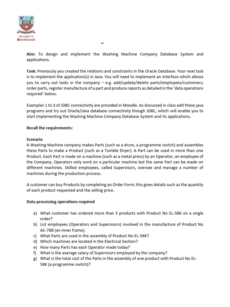 Washing Machine Database System Lab 6 | PDF