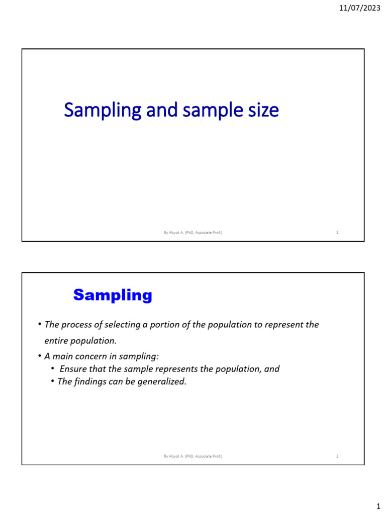 Sampling Methods and Size in Research | PDF | Sampling (Statistics ...