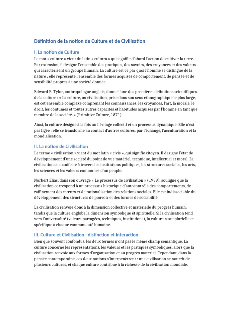 Culture Et Civilisation D finitions Et Histoires PDF Civilisation 