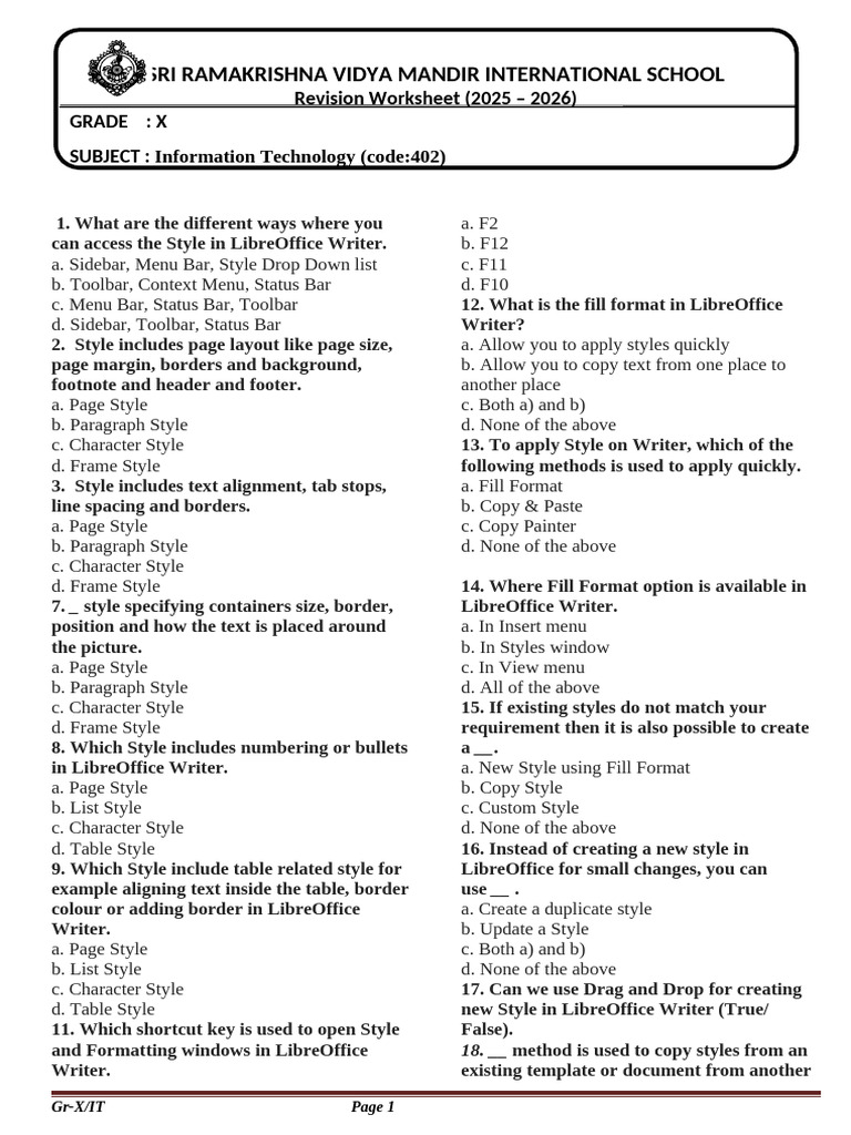 LibreOffice Writer IT Revision Worksheet | PDF | Spreadsheet | Macro ...