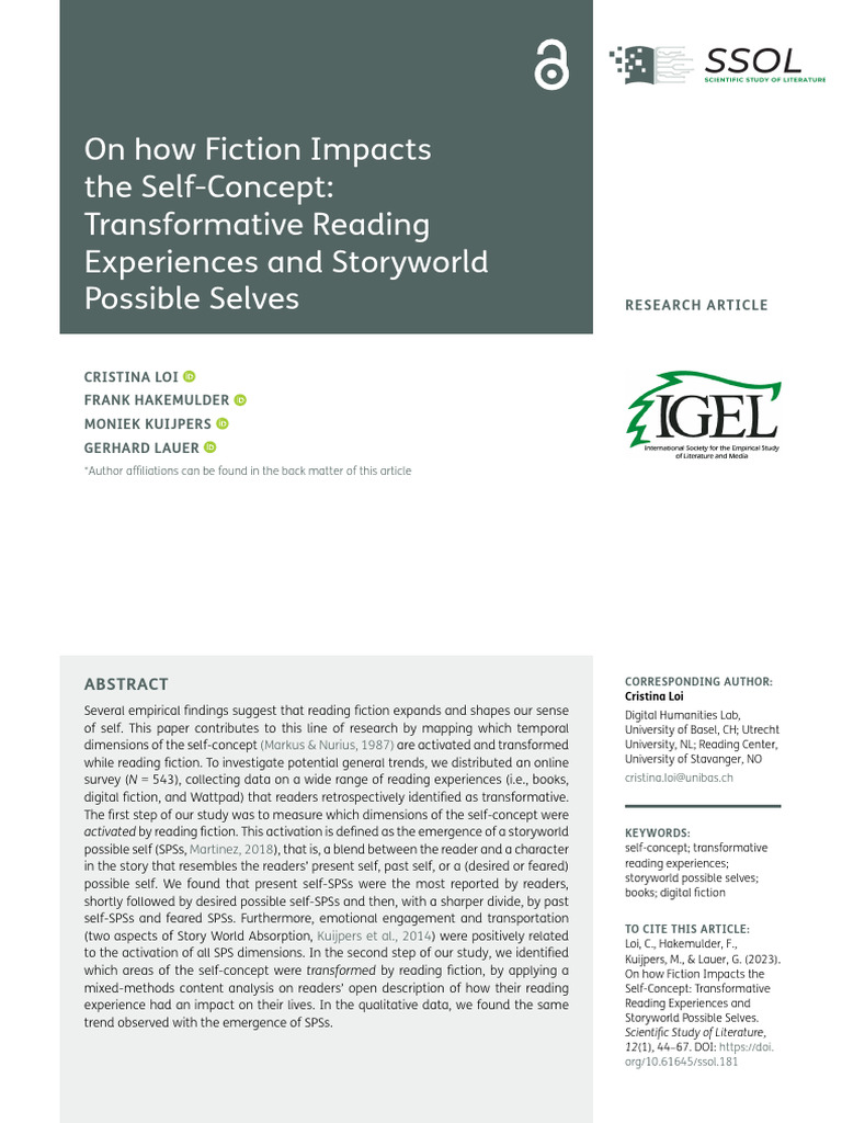 Fiction's Impact on Self-Concept | PDF | Self Concept | Self