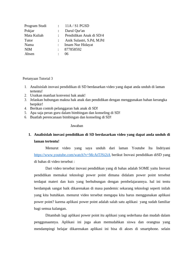 Inovasi Pendidikan dan Hak Anak di SD | PDF