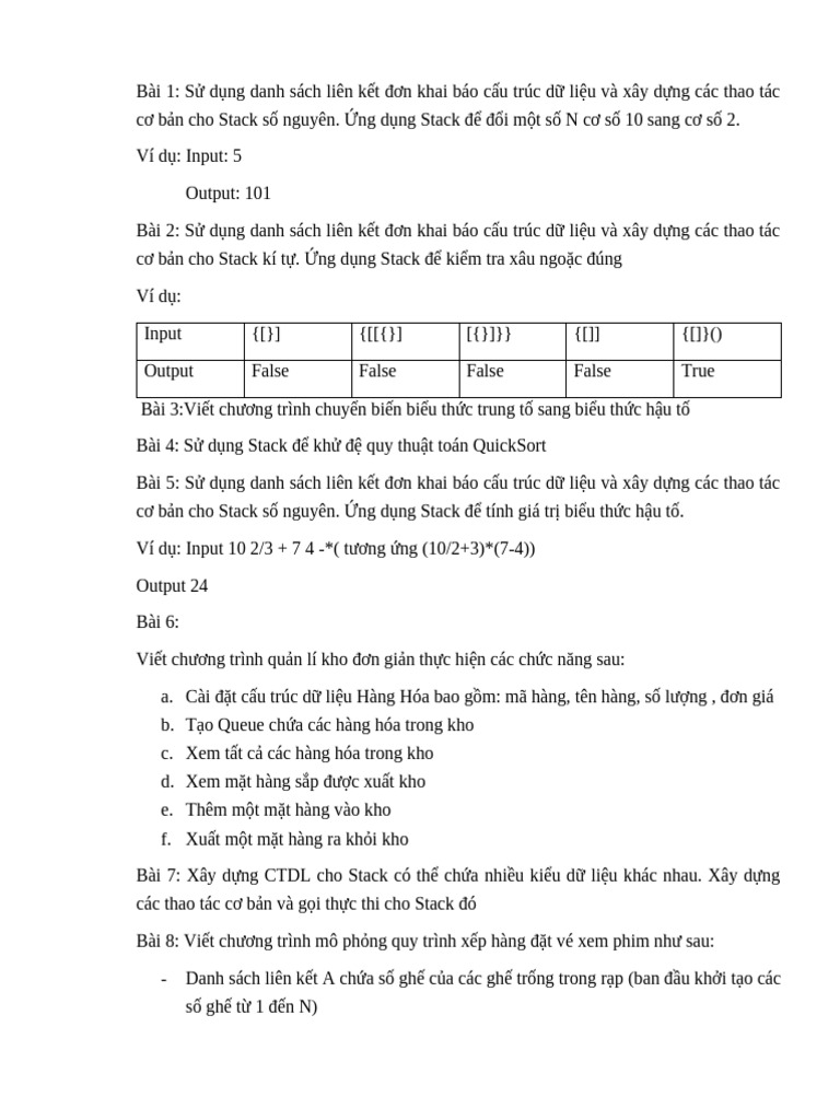 Bài Tập Stack - Queue | PDF