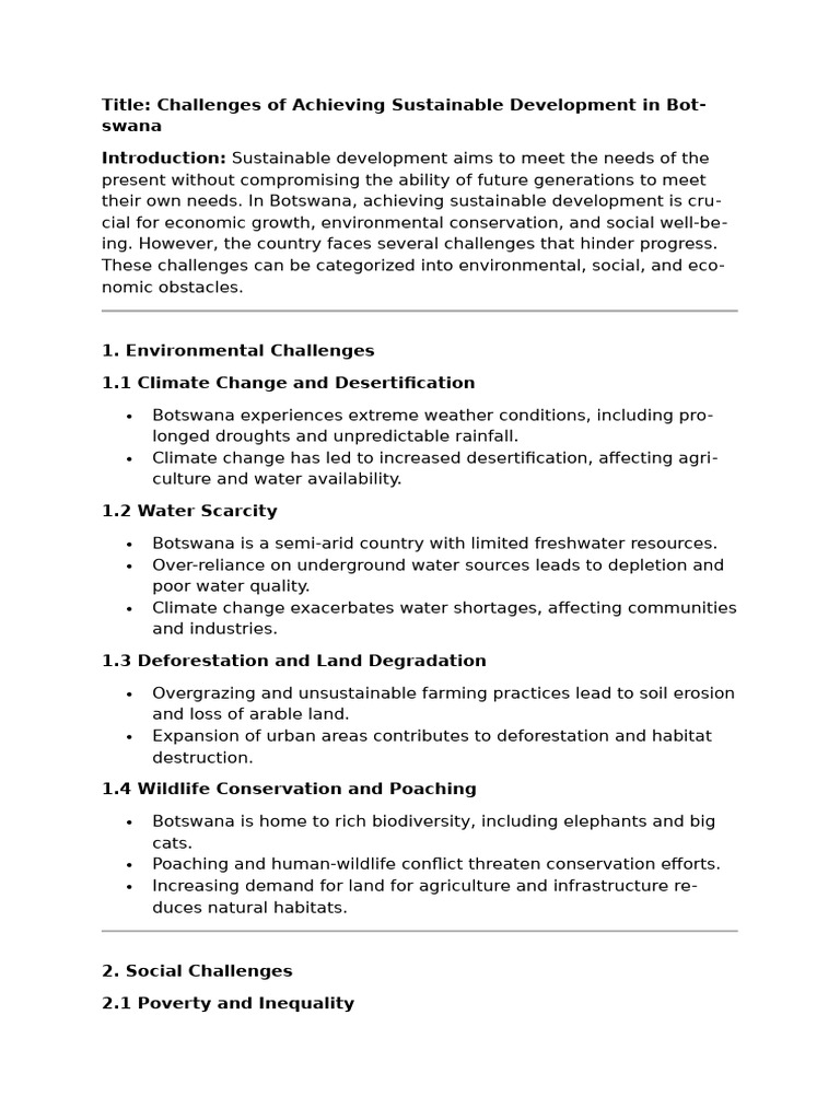 Sustainable Development Challenges in Botswana | PDF | Sustainability ...