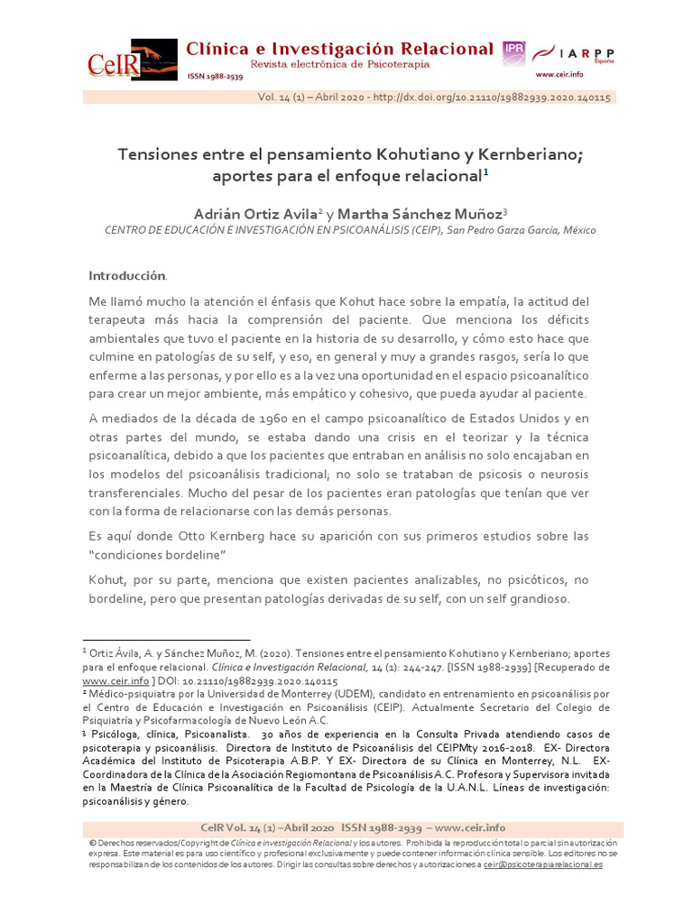 Tensiones entre Kohut y Kernberg en Psicoanálisis | PDF | Psicoanálisis ...