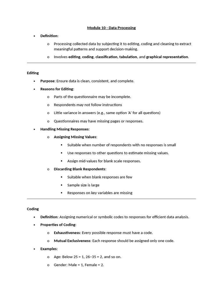 Data Processing: Editing, Coding, Tabulation | PDF | Information ...