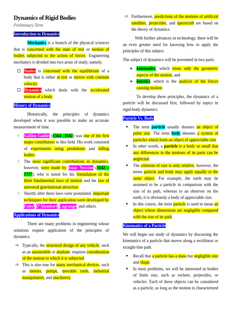 Understanding Rigid Body Dynamics | PDF | Velocity | Acceleration