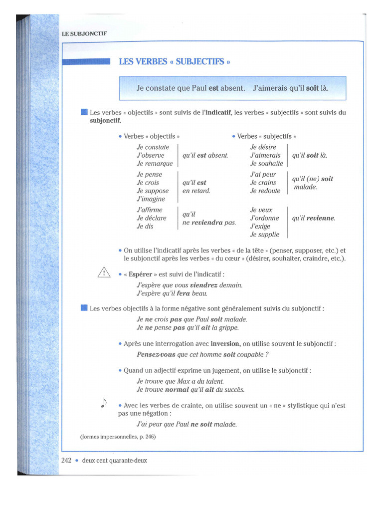 Verbes subjectifs et subjonctif en français | PDF | Verbe | Morphologie