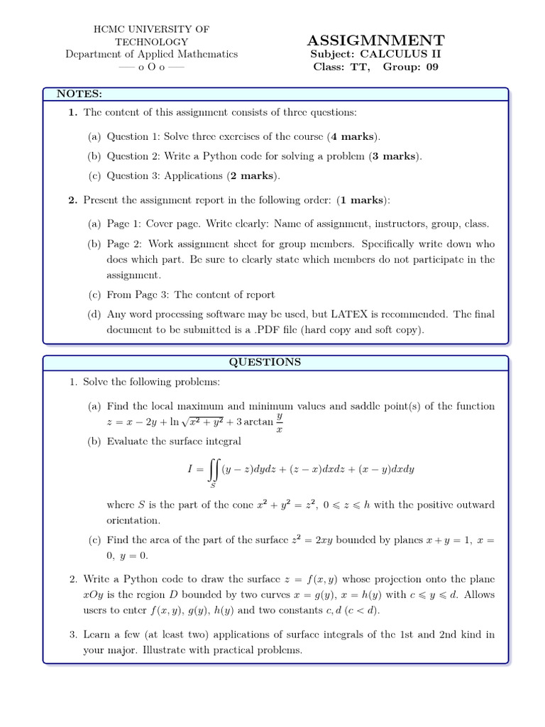 Calculus II Assignment Overview | PDF