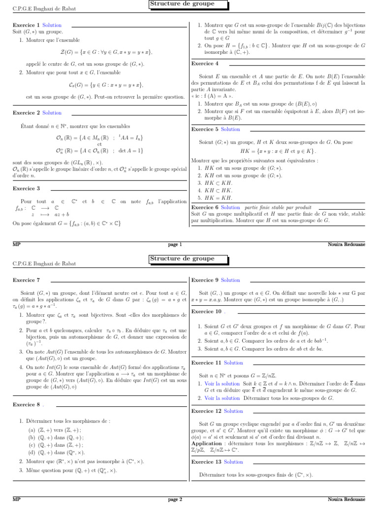 Exercices sur la structure des groupes PDF Groupe (Mathématiques — free download