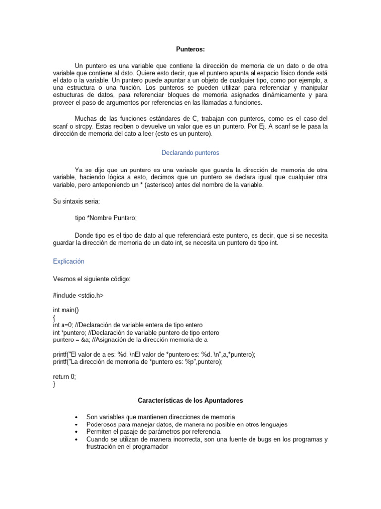 Guía Completa sobre Punteros en C | PDF | Puntero (Programación de ...