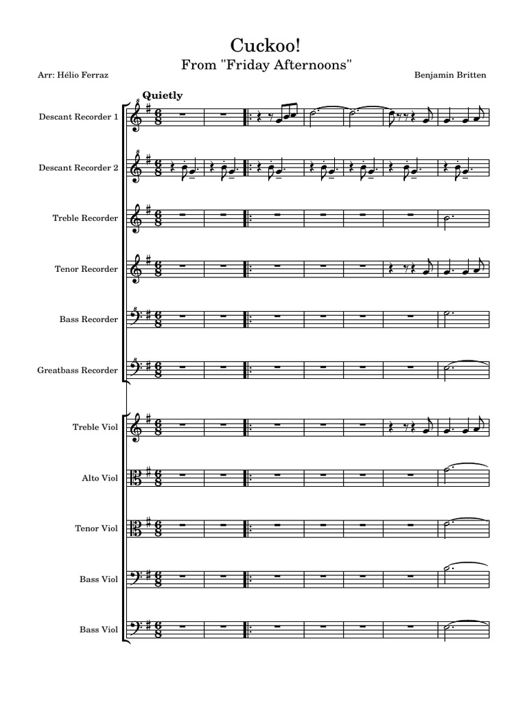 Cuckoo For Recorder and Viol-Score - and - Parts | PDF | Clef ...