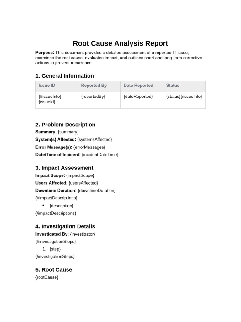 Root Cause Analysis Report Pdf