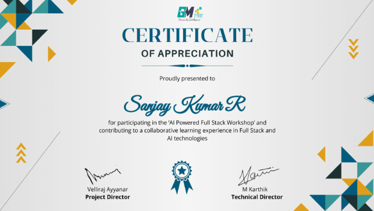 Sanjay Kumar R - Certificate | PDF