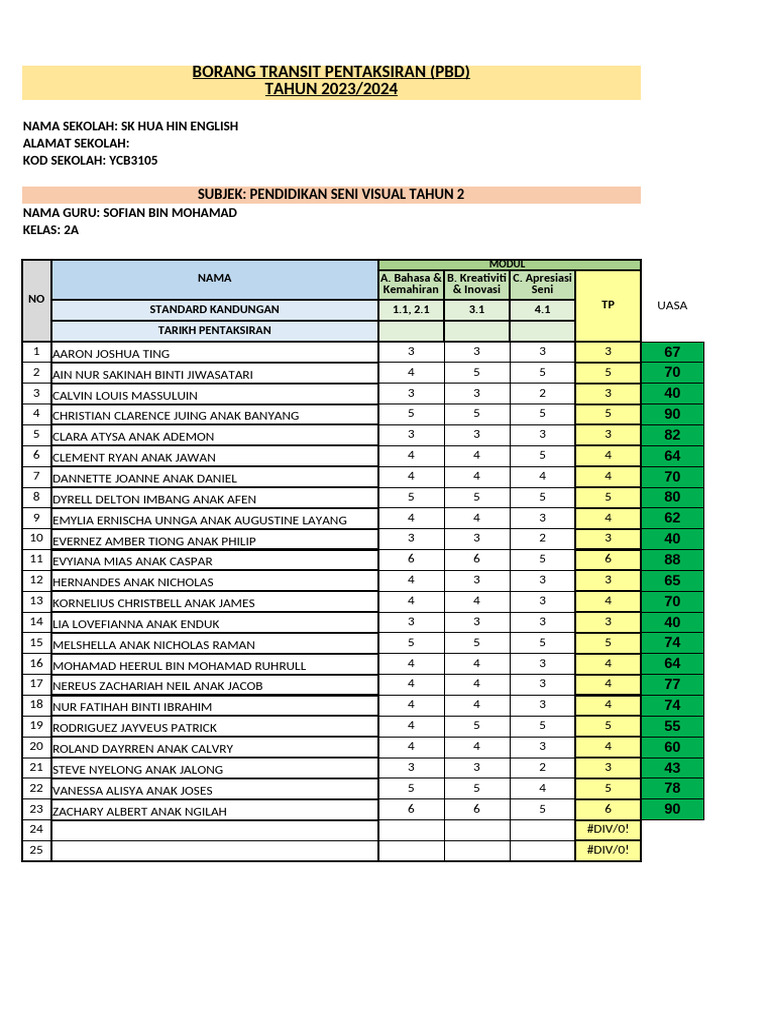 Rekod Transit PSV THN 2a (Keseluruhan) | PDF