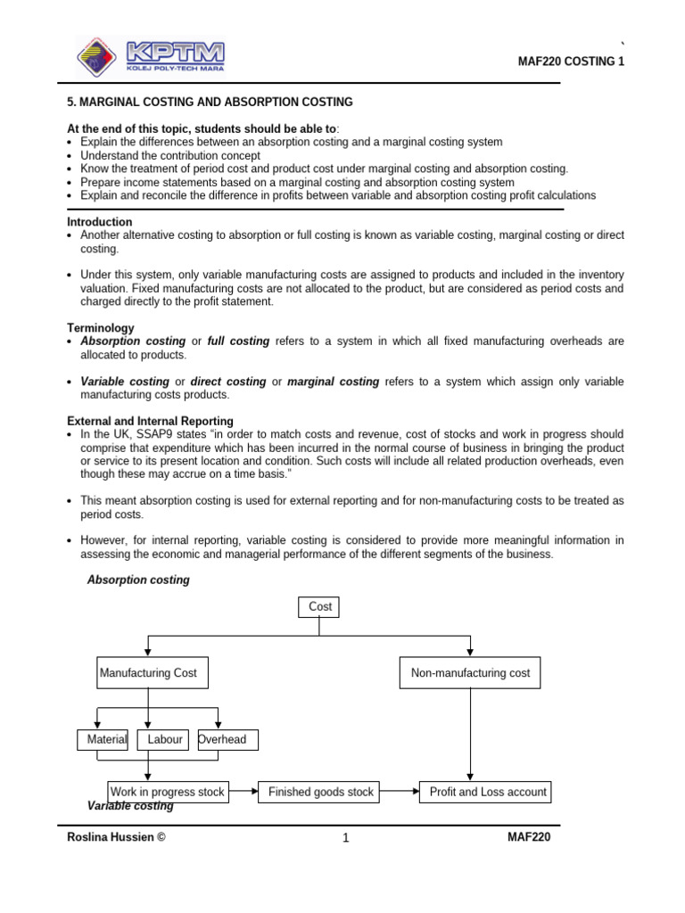 Marginal vs Absorption Costing Explained | PDF | Inventory | Cost