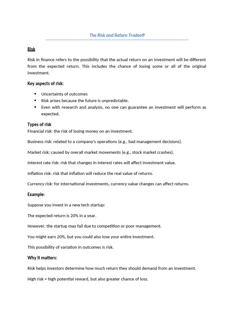 Risk and Return Tradeoff Explained | PDF | Financial Risk | Risk