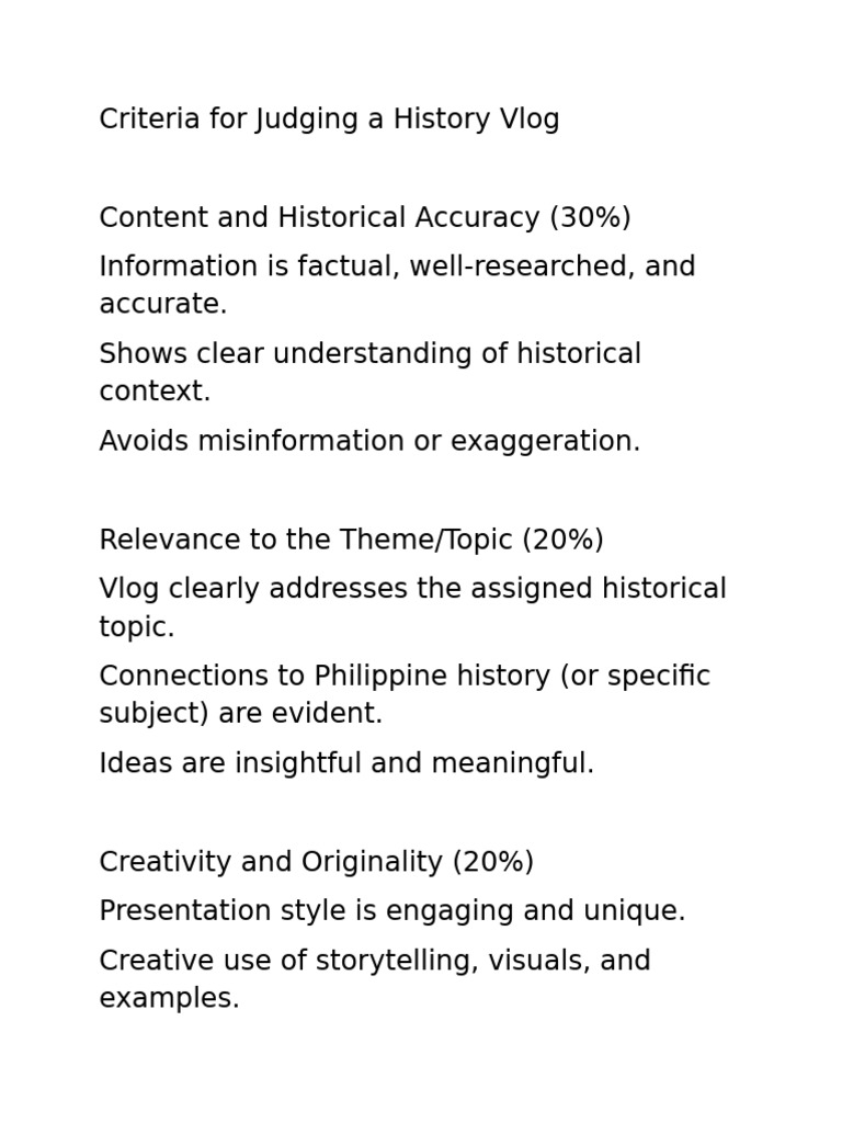 Criteria for Evaluating History Vlogs | PDF