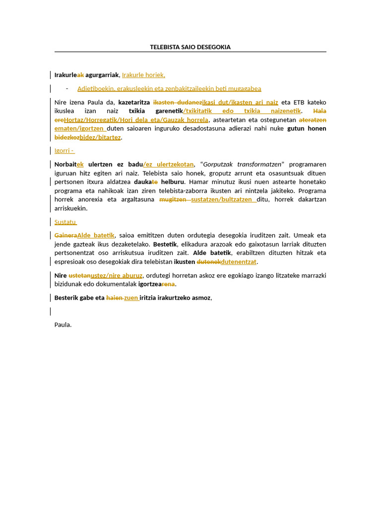 ZUZ - Telebista Saio Desegokia | PDF