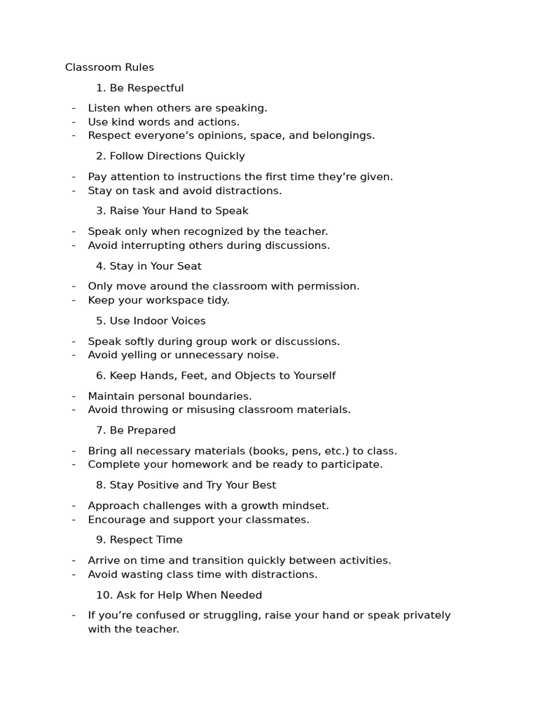 Essential Classroom Rules for Students | PDF