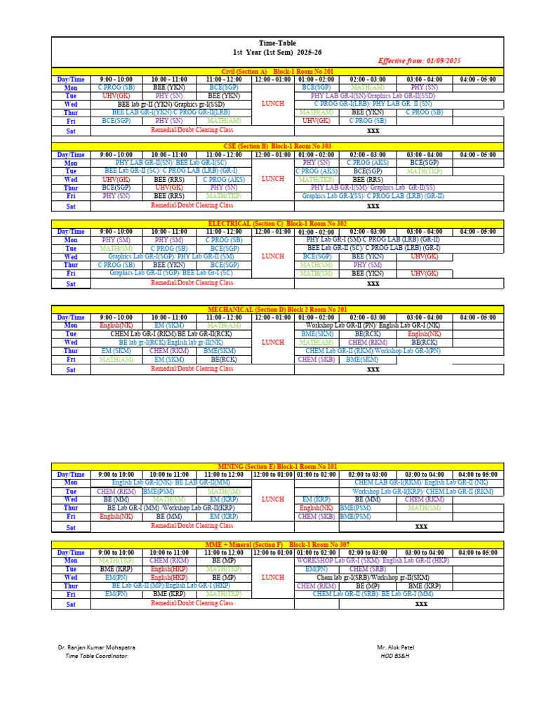 2025-26 First Year Class Schedule | PDF