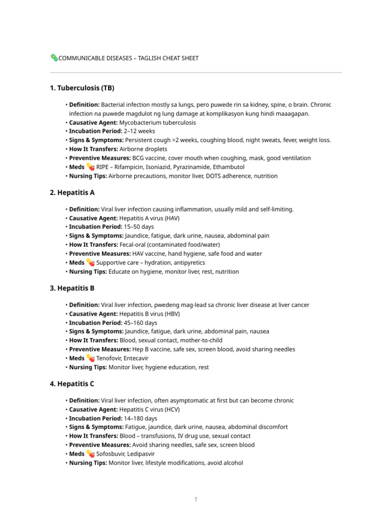 Communicable Diseases Taglish Guide | PDF | Infection | Hepatitis B