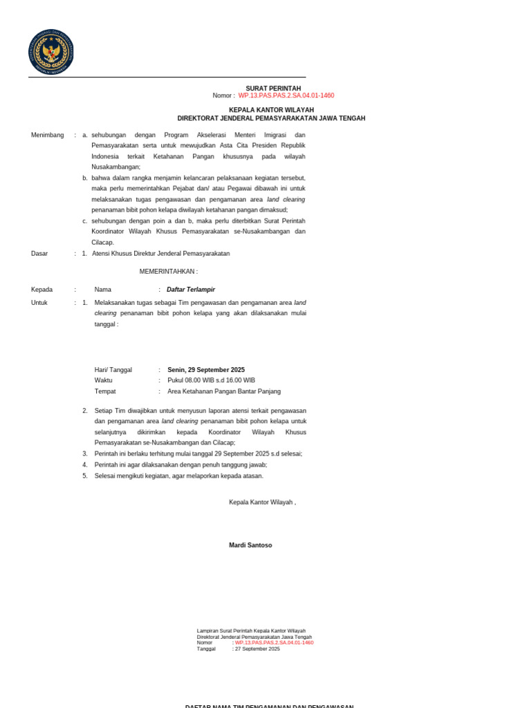 Draft SP Land Clearing Dari Kanwil | PDF