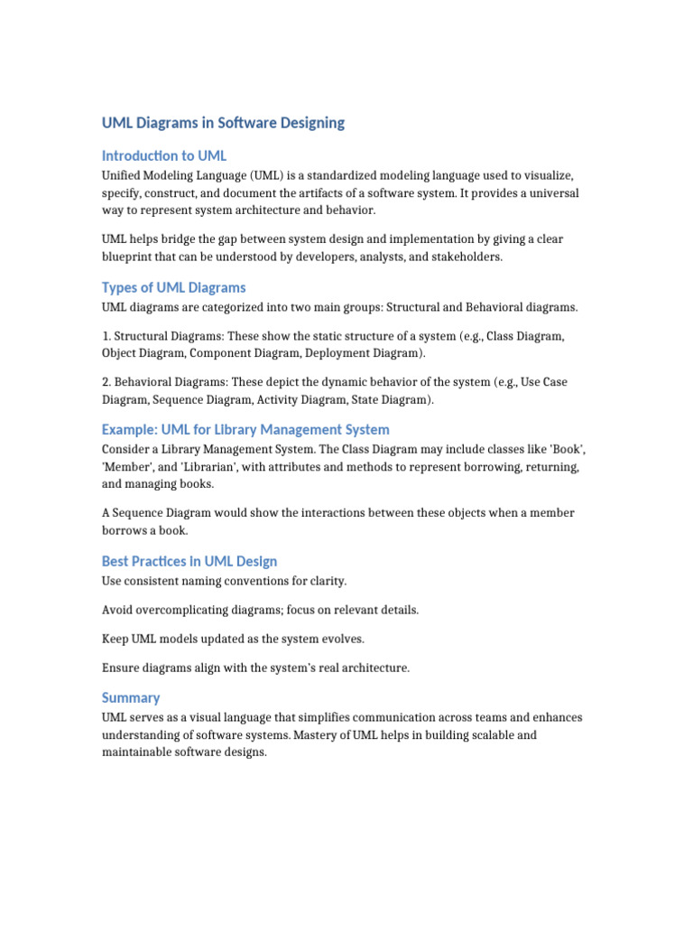 UML Diagrams in Software Designing | PDF