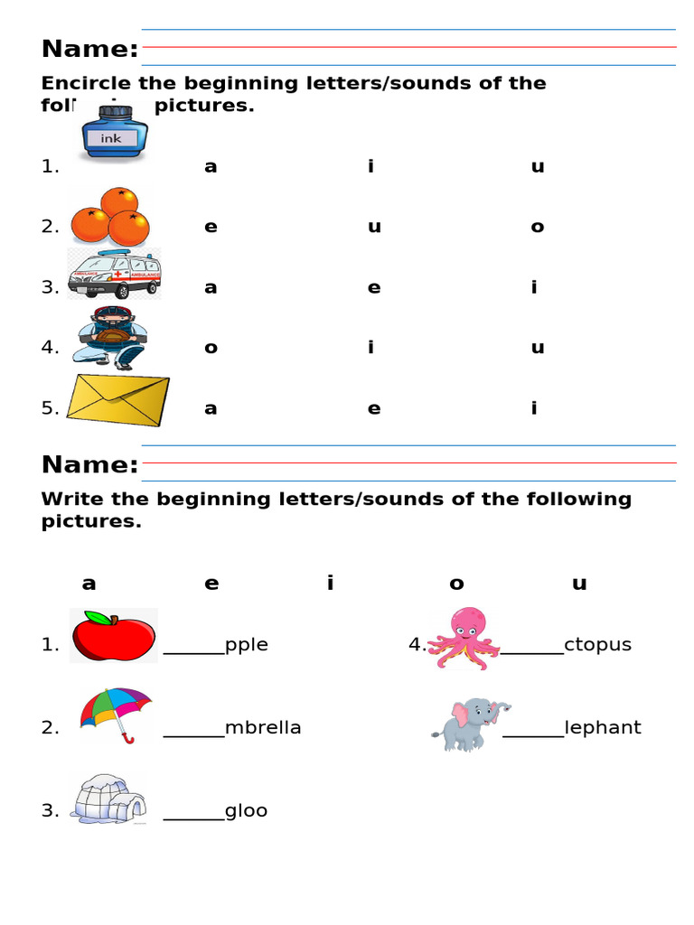 Initial Sounds and Letters Activity | PDF