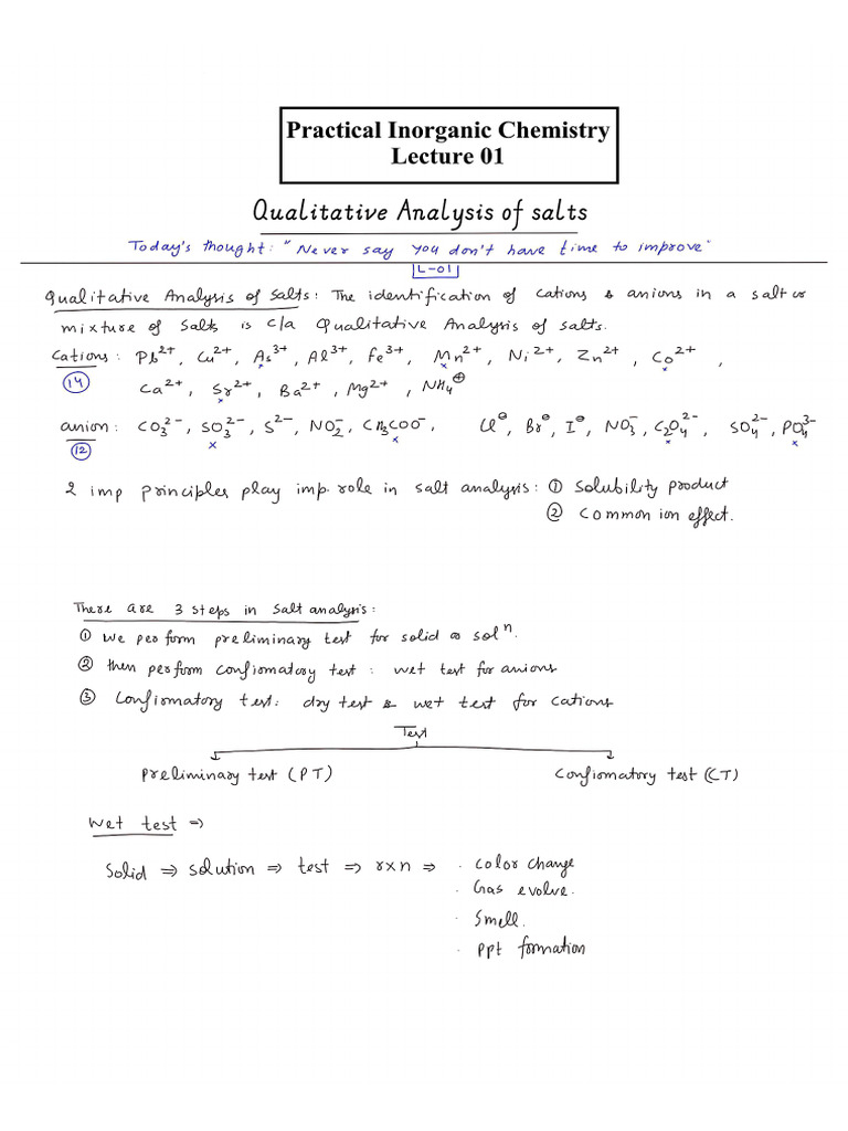 Salt Analysis Notes | PDF