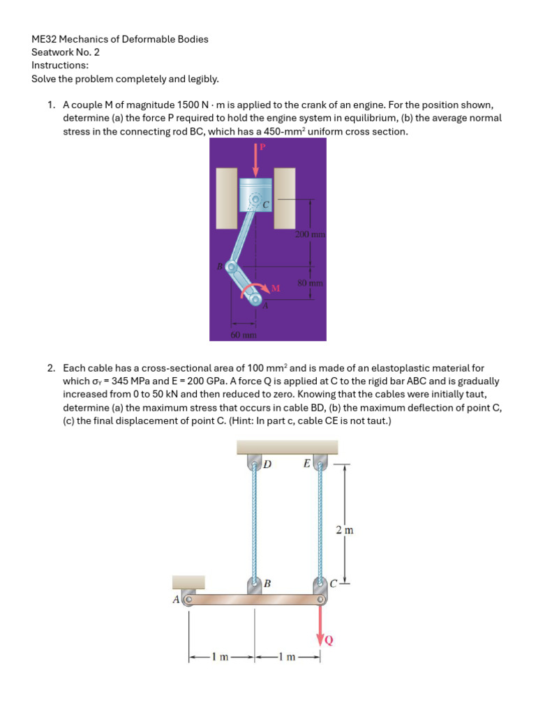 Seatwork No. 2 - ME32 Mechanics of Deformable Bodies | PDF