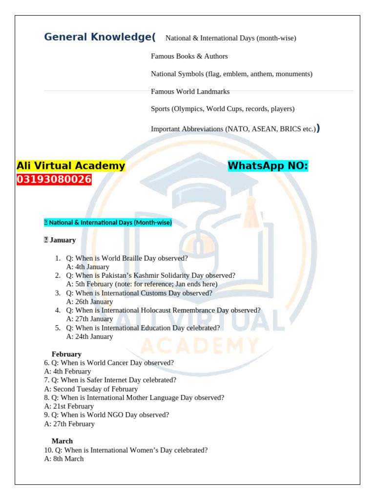 Global Knowledge: Days, Books, Symbols | PDF | Islamabad | World Politics