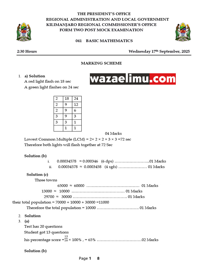 f2 Basic Maths Post Mock Ms | PDF | Mathematics
