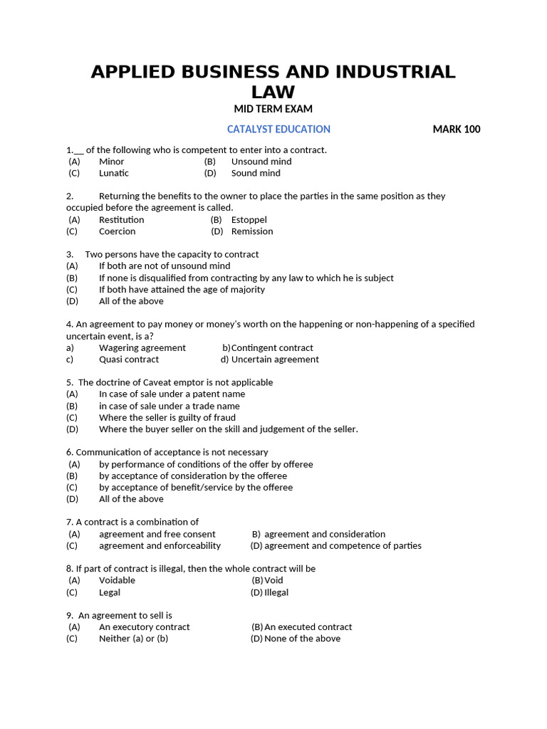 Applied Business and Industrial Law Mid Term | PDF | Offer And ...