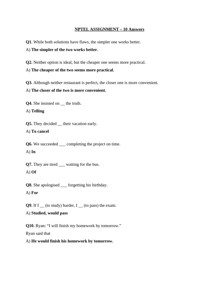 NPTEL Assignment 10 Solutions | PDF