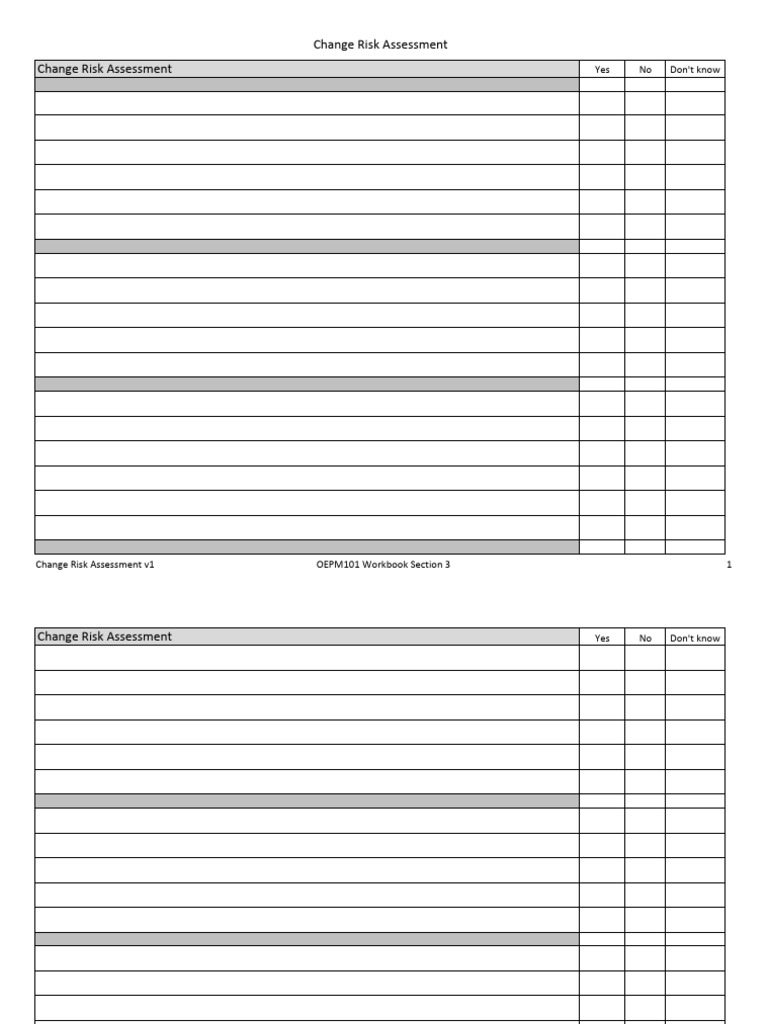 Change Risk Assessment Workbook Guide | PDF | Goal | Risk