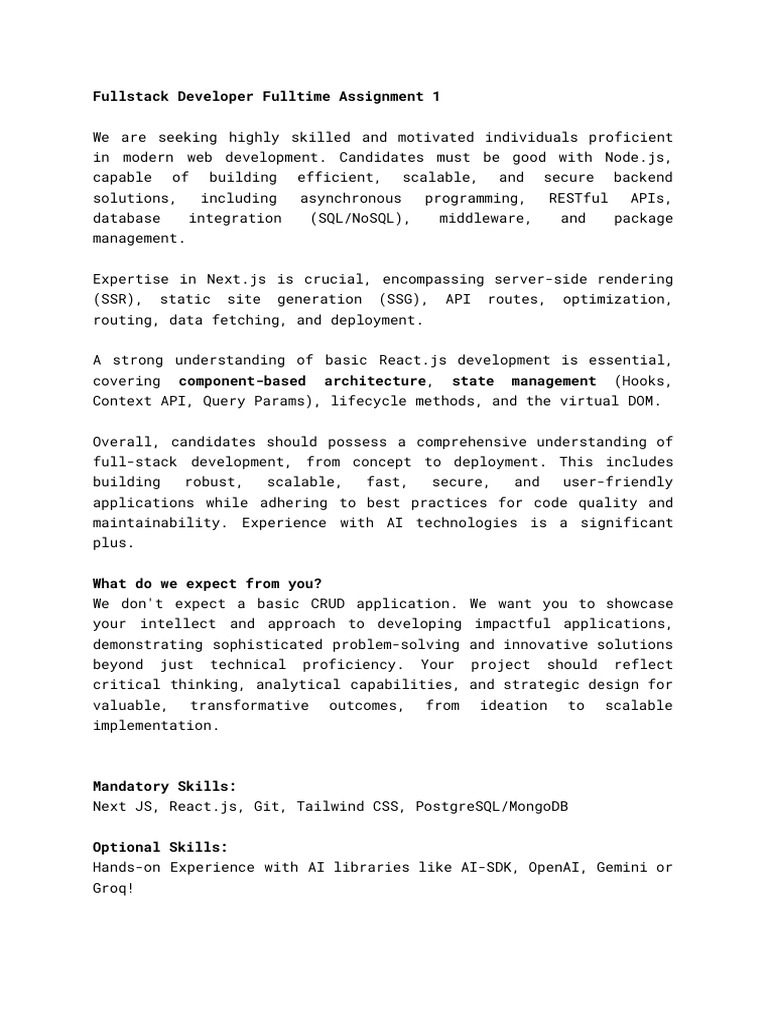 Fullstack Developer Fulltime Assignment 1 | PDF | Databases | Software ...