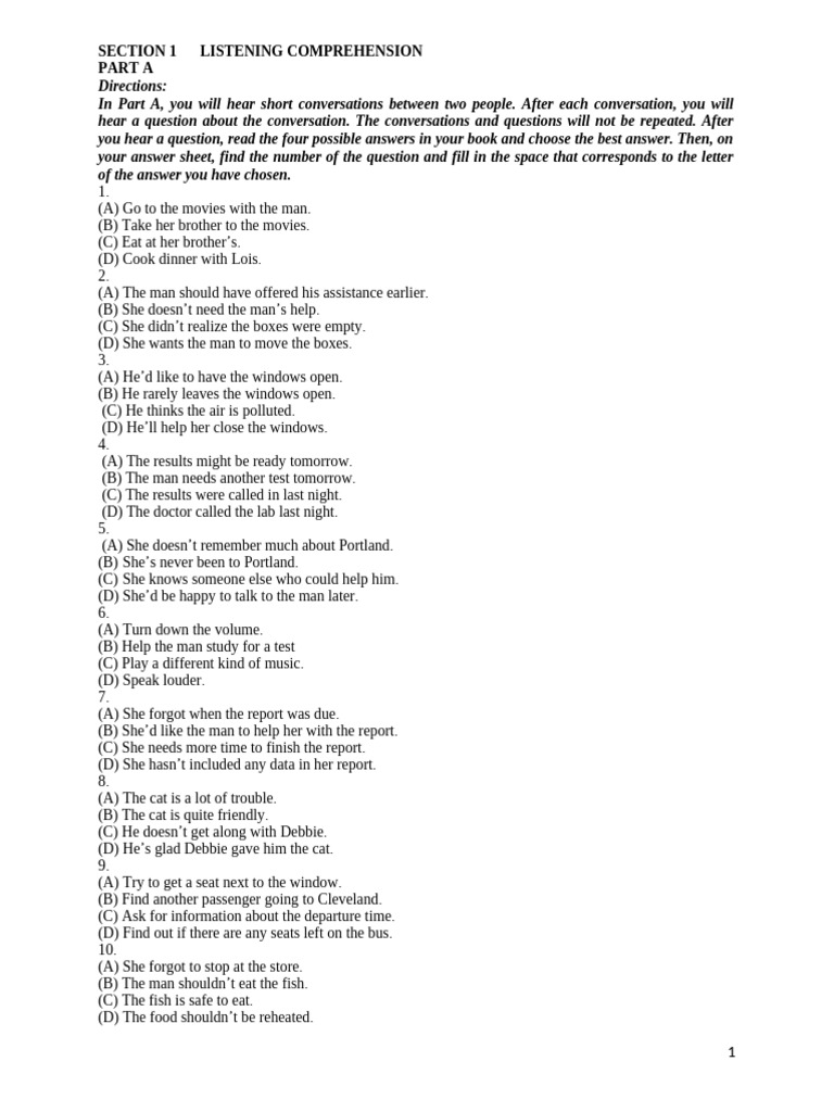 Listening Comprehension Practice Test | PDF | Fungus | Vitamin