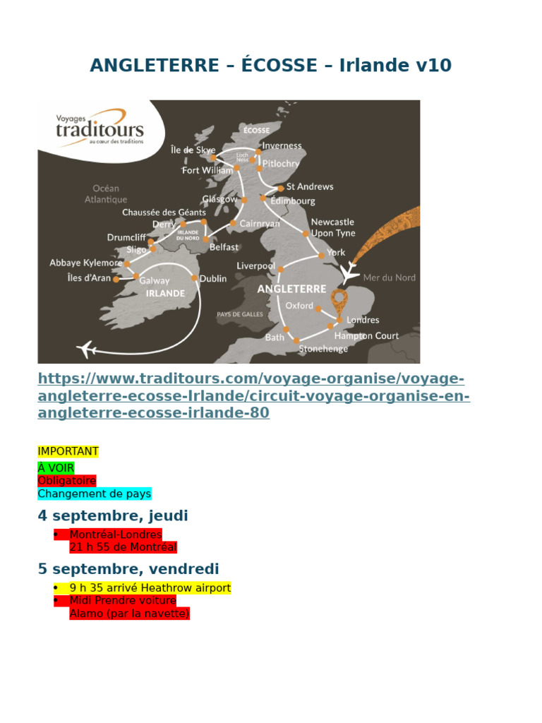 Circuit organisé : Angleterre, Écosse, Irlande | PDF | Londres | Édimbourg