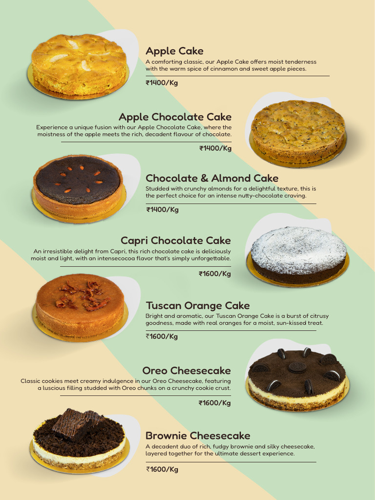 Delicious Cake Menu Offerings | PDF | Cheesecake | Chocolate