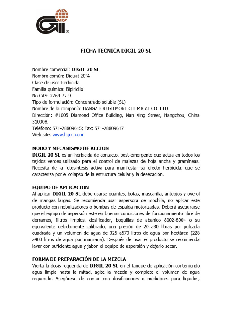 Ficha Técnica de DIGIL 20 SL | PDF