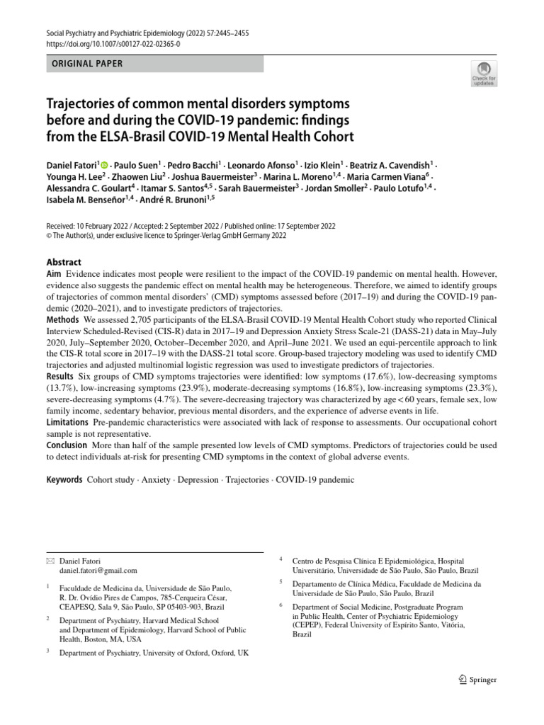 2022 - Trajectories of Common Mental Disorders Symptoms | PDF | Major ...