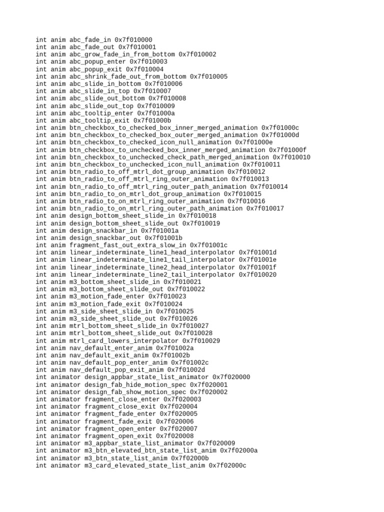 Android Animation Resource IDs List | PDF